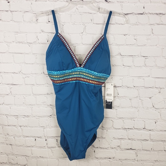 La Blanca Light Blue, V-Neck One Piece Swimsuit - Picture 5 of 7